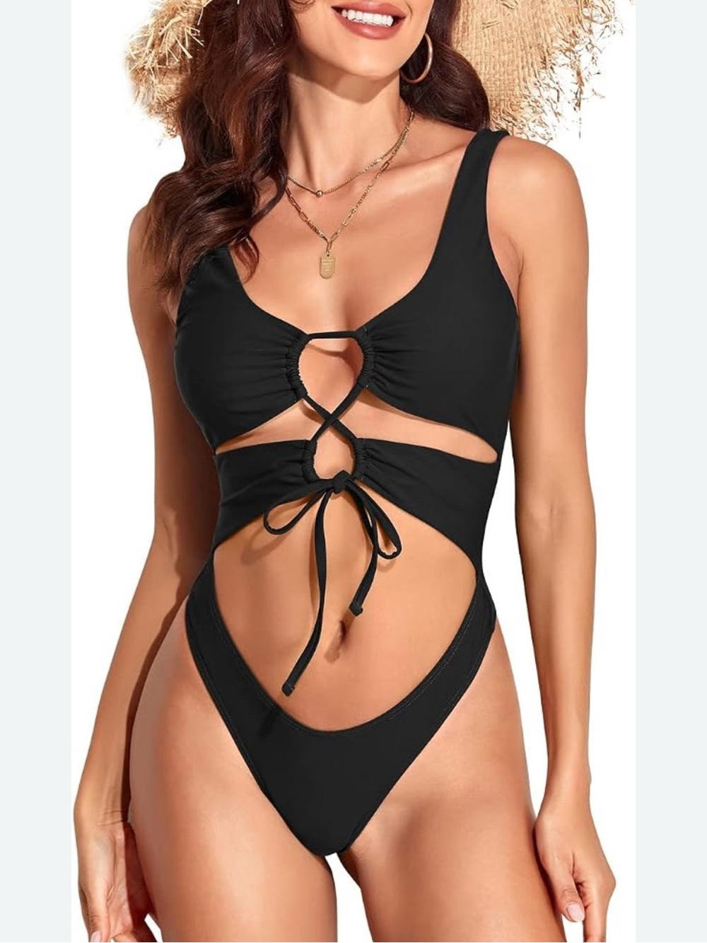 Chyrii Black Cutout Tie-Front One-Piece Swimsuit